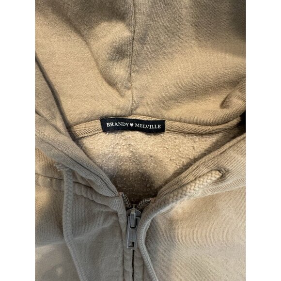 Brandy Melville Tan Hooded Cropped Full Zip Hoodie Sweatshirt O/S Y2K Hoodie - Picture 5 of 8